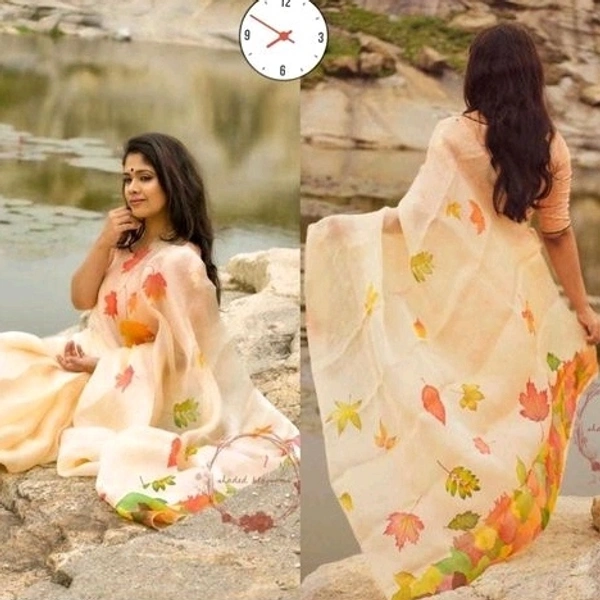 Organza Saree  Leafs Design, Separate Blouse Piece( Satin Fabric) ,Saree Length:5.5m Blouse Length:80cm COD Available