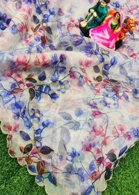  Organza Saree Flowerr Design, Separate Blouse Piece( Satin Silk Fabric) ,Saree Length:5.5m Blouse Length:80cm COD Available