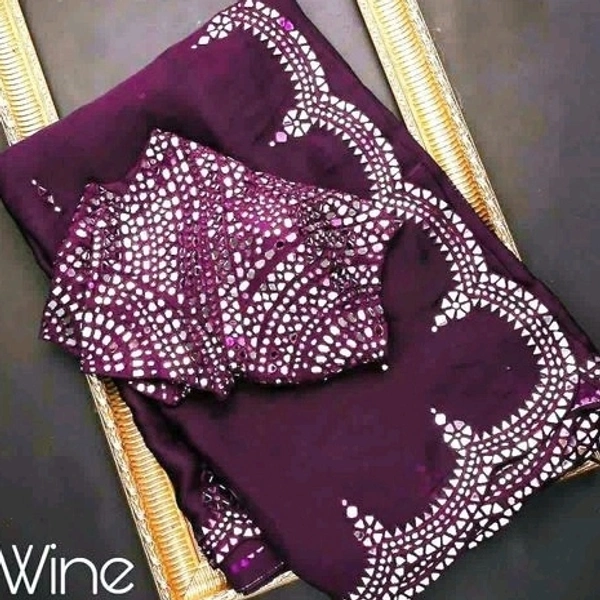  Organza Saree Chips Design, Separate Blouse Piece( Poly Silk Fabric) ,Saree Length:5.5m Blouse Length:80cm COD Available