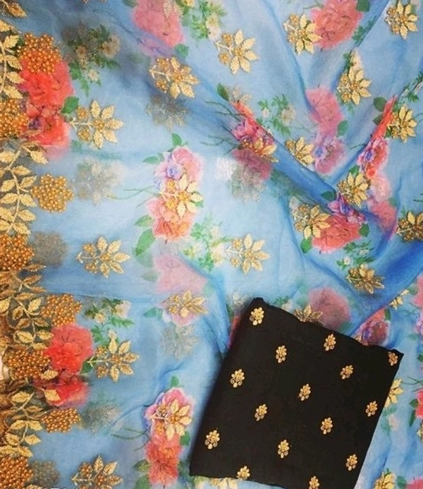  Organza Saree With Embroidery Work And Pearls Work, Different Silk Blouse Piece With Embroidery, Saree Length:5.5m Blouse Length:80cm, COD Available