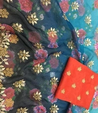  Organza Saree With Embroidery Work And Pearls Work, Different Silk Blouse Piece With Embroidery, Saree Length:5.5m Blouse Length:80cm, COD Available