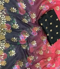  Organza Saree With Embroidery Work And Pearls Work, Different Silk Blouse Piece With Embroidery, Saree Length:5.5m Blouse Length:80cm, COD Available