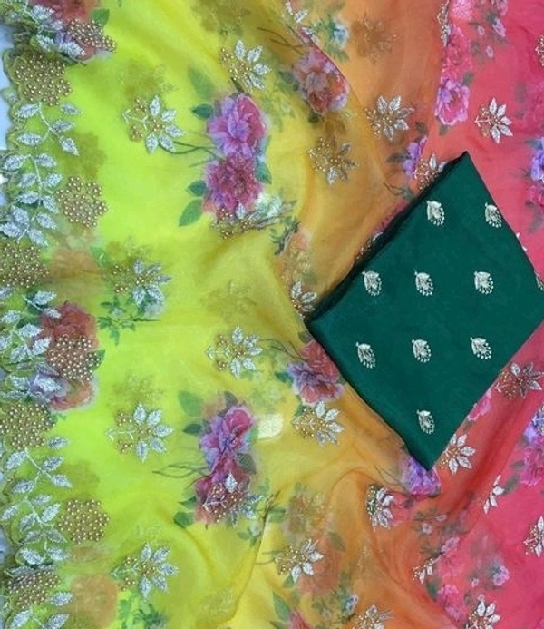  Organza Saree With Embroidery Work And Pearls Work, Different Silk Blouse Piece With Embroidery, Saree Length:5.5m Blouse Length:80cm, COD Available