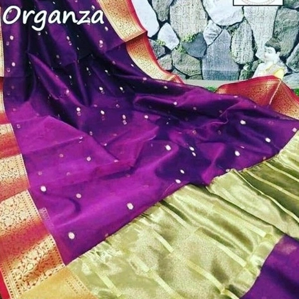  Organza Saree With Zari Woven Border, Separate Blouse Piece Same As Saree, Saree Length:5.5m Blouse Length:80cm COD Available