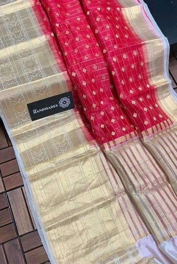  Organza Saree With Embroidery Work And Zari Border, Separate Jacquard Blouse Piece,, Saree Length:5.5m Blouse Length:80cm, COD Available