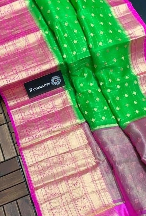  Organza Saree With Embroidery Work And Zari Border, Separate Jacquard Blouse Piece,, Saree Length:5.5m Blouse Length:80cm, COD Available