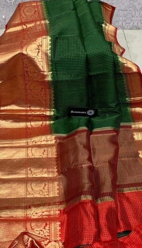 Organza Zari Checks Work With Zari Border,Running Blouse, Saree Length:5.5M,  Blouse Length:80cm, COD Available
