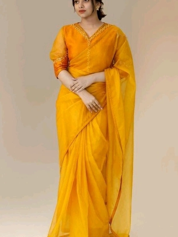 Moga Silk  Thin Organza Saree, Fully Stitched Embellished Blouse With Beautiful Work, Saree Length:5.5M, Blouse Length:80 CM, COD Available