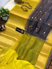 Organza Zari Checks Work With Zari Border,Running Blouse, Saree Length:5.5M,  Blouse Length:80cm, COD Available