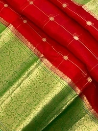 Organza Zari Checks Work With Zari Border,Running Blouse, Saree Length:5.5M,  Blouse Length:80cm, COD Available