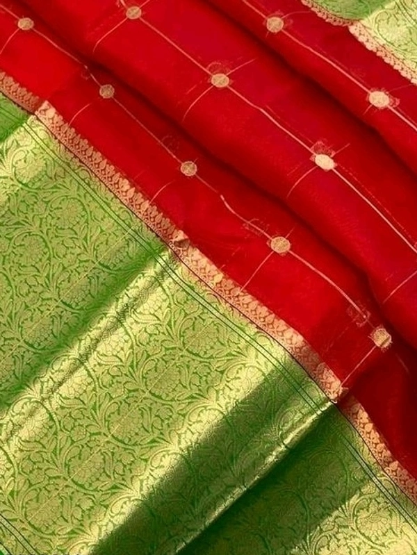 Organza Zari Checks Work With Zari Border,Running Blouse, Saree Length:5.5M,  Blouse Length:80cm, COD Available