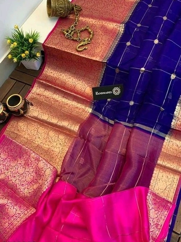 Organza Zari Checks Work With Zari Border,Running Blouse, Saree Length:5.5M,  Blouse Length:80cm, COD Available