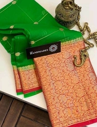 Organza Zari Checks Work With Zari Border,Running Blouse, Saree Length:5.5M,  Blouse Length:80cm, COD Available