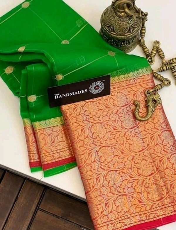 Organza Zari Checks Work With Zari Border,Running Blouse, Saree Length:5.5M,  Blouse Length:80cm, COD Available