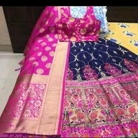 100% pure silk banarasi lehenga choli,Semi stitched lehenga, Design printed with zari on lehenga, blouse, duppatta Fully stitched blouse Duppatta with contrast borderLehenga waiste size:36 , length :42, Duppatta length :2.5m COD Available