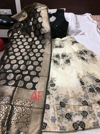 100% pure silk banarasi lehenga choli,Semi stitched lehenga, Design printed with zari on lehenga, blouse, duppatta Fully stitched blouse Duppatta with contrast borderLehenga waiste size:36 , length :42, Duppatta length :2.5m COD Available
