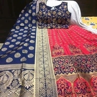 100% pure silk banarasi lehenga choli,Semi stitched lehenga, Design printed with zari on lehenga, blouse, duppatta Fully stitched blouse Duppatta with contrast borderLehenga waiste size:36 , length :42, Duppatta length :2.5m COD Available