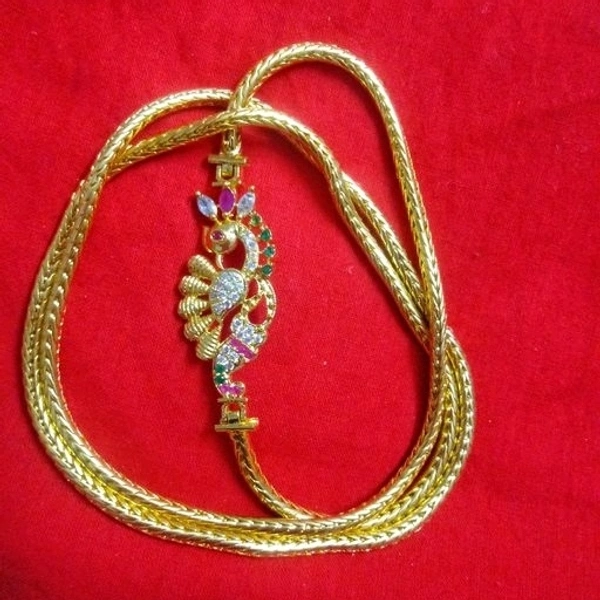 Gold Plated Thali Chains With Side Pendent Made With American Diamonds COD Available