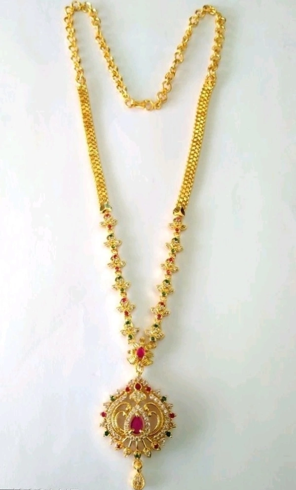 Gold Plated Small Necklace Made With American Diamonds Bras Metal, COD Available