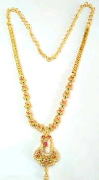 Gold Plated Small Necklace Made With American Diamonds Bras Metal, COD Available