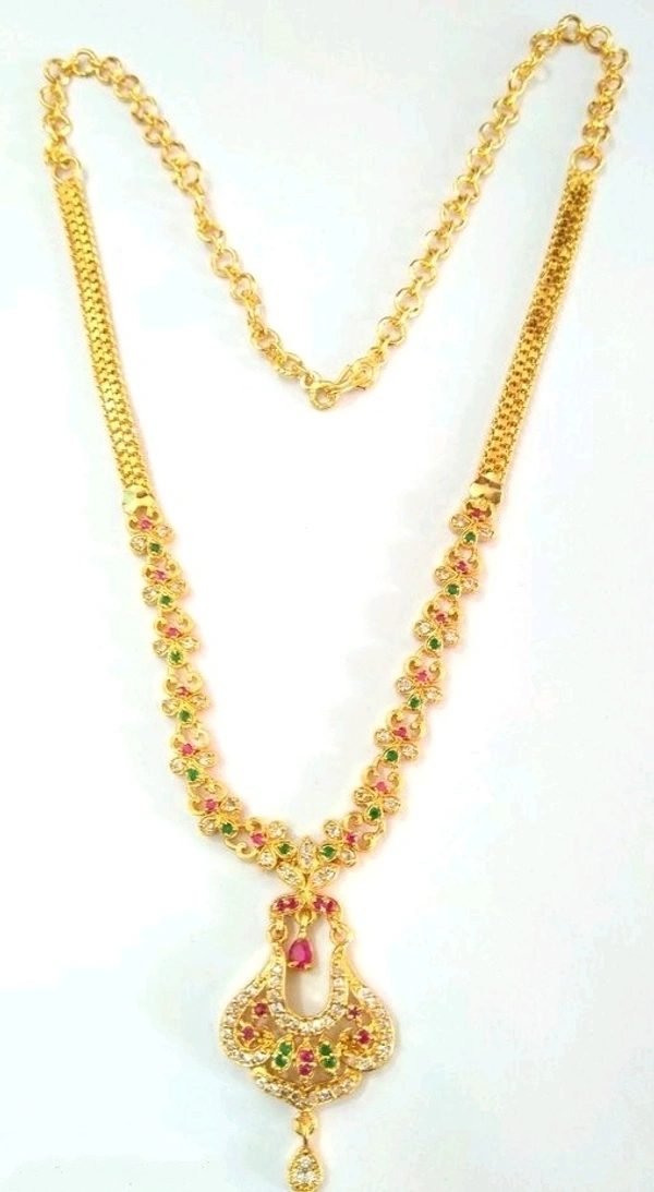 Gold Plated Small Necklace Made With American Diamonds Bras Metal, COD Available