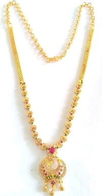 Gold Plated Small Necklace Made With American Diamonds Bras Metal, COD Available