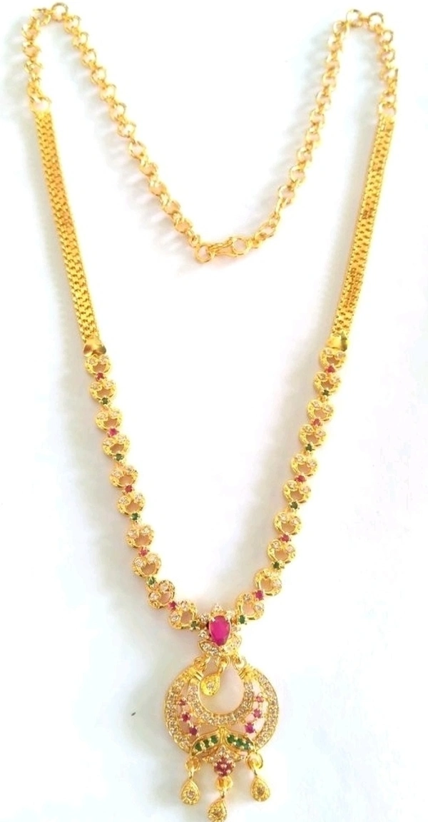 Gold Plated Small Necklace Made With American Diamonds Bras Metal, COD Available