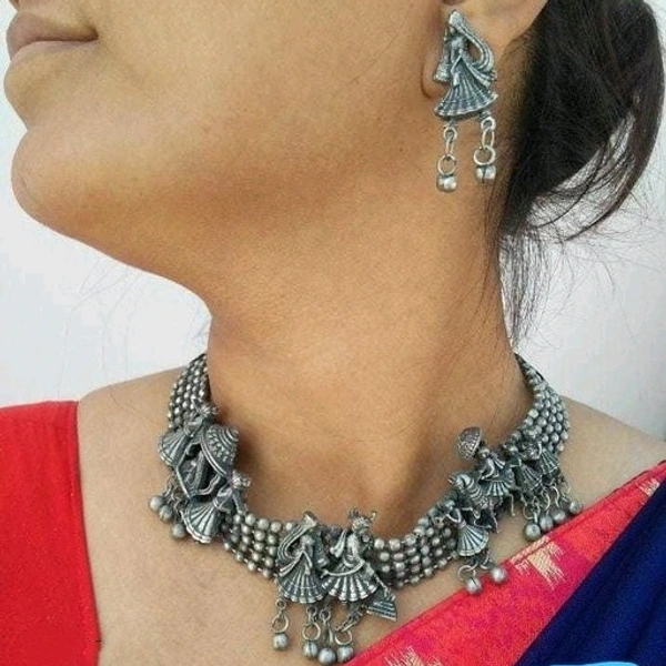 Beautiful oxidised necklace for girls and womens, Metal,Oxidised Silver, COD Available