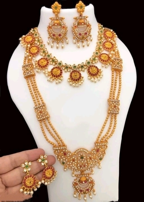 Gold Plated Long, Short Haram Combo Set, Pearls And Beads Use In, 