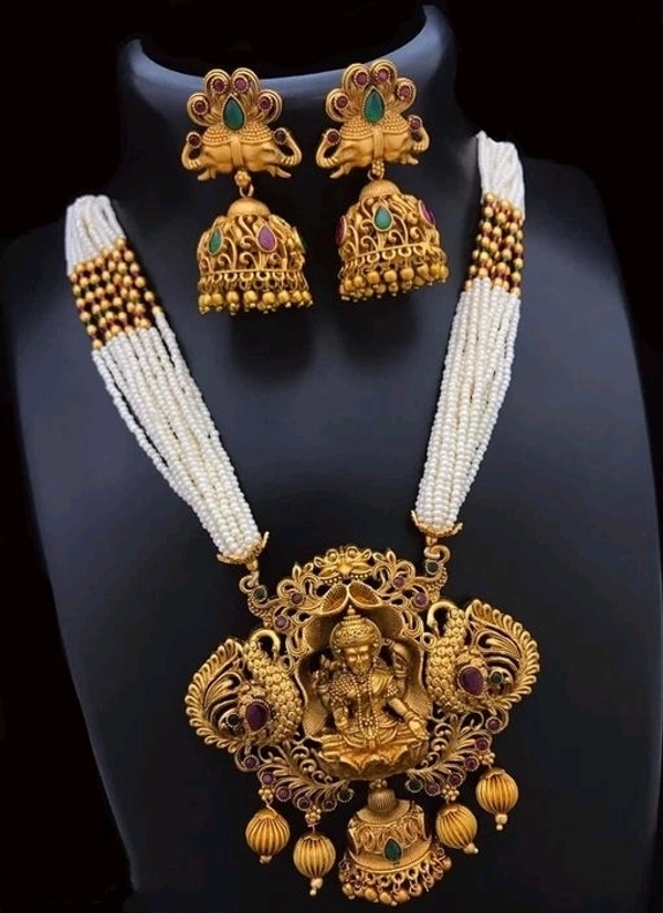 Gold Plated Matte Finish Long Haram Pearls, 