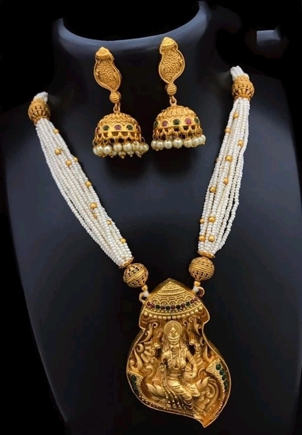 Gold Plated Matte Finish Long Haram Pearls, 