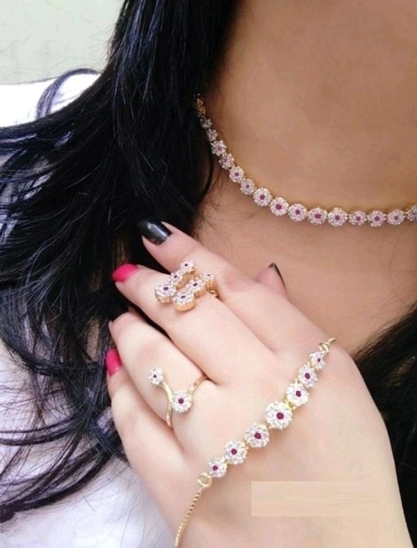 Rose gold,Gold Plated Fancy Necklace Set, Artificial Beads And Stones Used In 