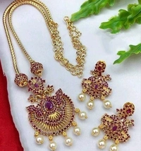 Micro plated elegant set Made with artificial Stones and beads,Pearls in hanging