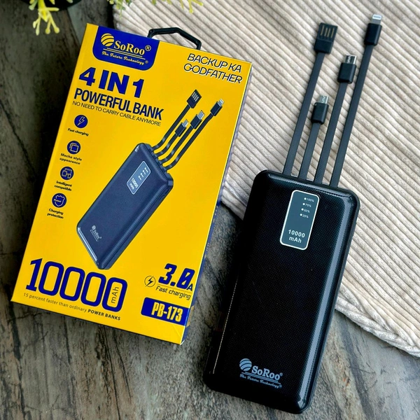 Original Soroo - PB-173 10000 mAh 3.7v 10W Power Bank with 4 in 1 Cables, 2 ports Lithium Percentage Display