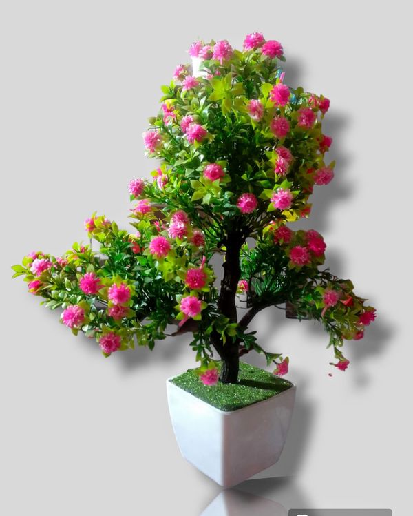Shanol  Pink Flower ,Green Leves Tree Pot Home Decor Artificial Flower Pot