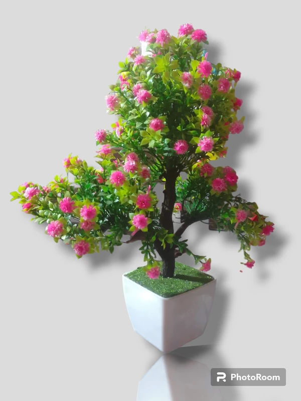 Shanol  Pink Flower ,Green Leves Tree Pot Home Decor Artificial Flower Pot