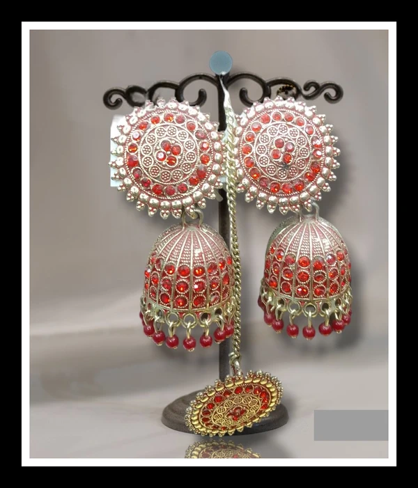 ANTICO Traditional Ethnic Antique Red Color Oxidised Jhumka For Women And Girls Alloy - Red Orange, Free, Earring