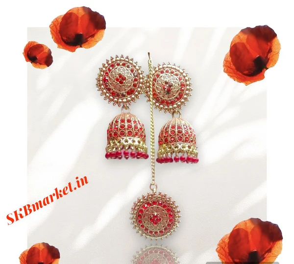 ANTICO Traditional Ethnic Antique Red Color Oxidised Jhumka For Women And Girls Alloy - Red Orange, Free, Earring