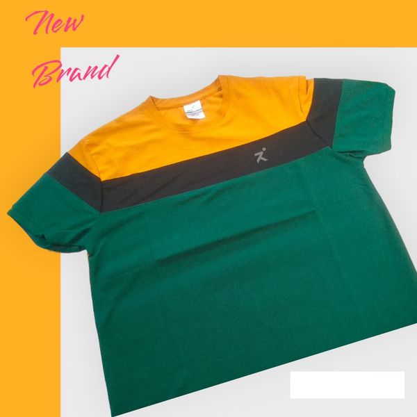 RETRO SPORTS Men Color Block Round Neck Pure Cotton Green ,Yellow T-shirt - Japanese Laurel, L, T -Shirt