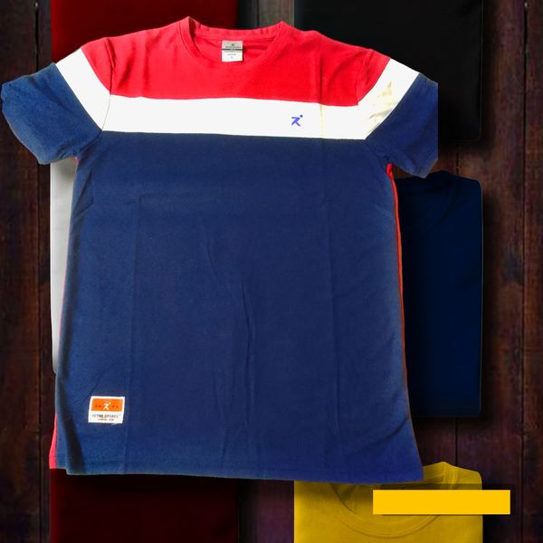RETRO SPORTS Men Color Block Round Neck Pure Cotton Pink ,White,Blue T-shirt - Ultramarine, L, T Shirt