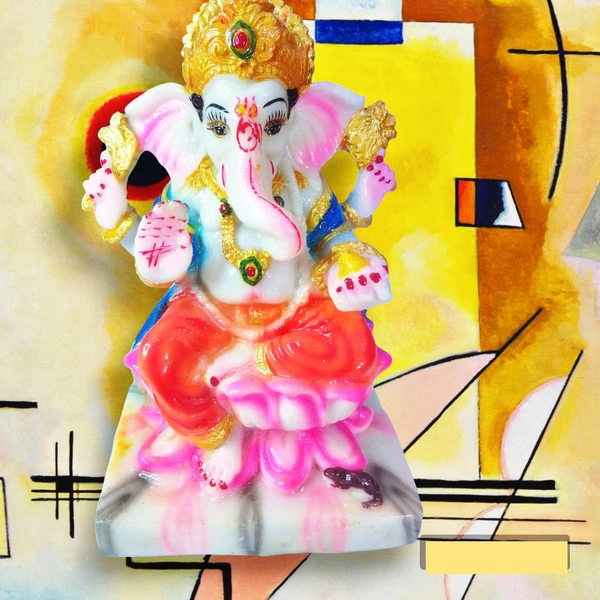 DIVINE GIFT Divine Gifts Ganesh Marble Idol | Marble Statue | Murti for Pooja Room | Idols Home Decor  (White & Pink, 7 Inch) - White, 7 Inch, Artificial Statue