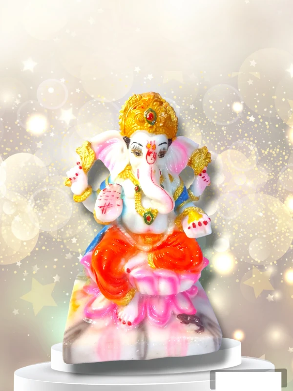 DIVINE GIFT Divine Gifts Ganesh Marble Idol | Marble Statue | Murti for Pooja Room | Idols Home Decor  (White & Pink, 7 Inch) - White, 7 Inch, Artificial Statue