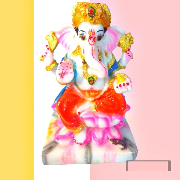 DIVINE GIFT Divine Gifts Ganesh Marble Idol | Marble Statue | Murti for Pooja Room | Idols Home Decor  (White & Pink, 7 Inch) - White, 7 Inch, Artificial Statue