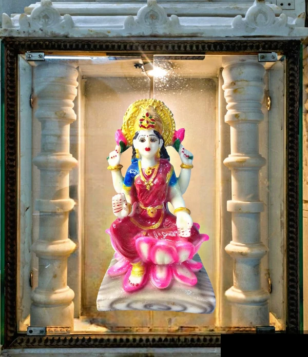 DIVINE GIFT Divine Gifts Laxmi Mata Marble Idol | Marble Statue | Murti for Pooja Room | Idols Home Decor (White & Golden) (White & Golden, 7 Inch) - Tickle Me Pink, 7 Inch, Artificial Statue