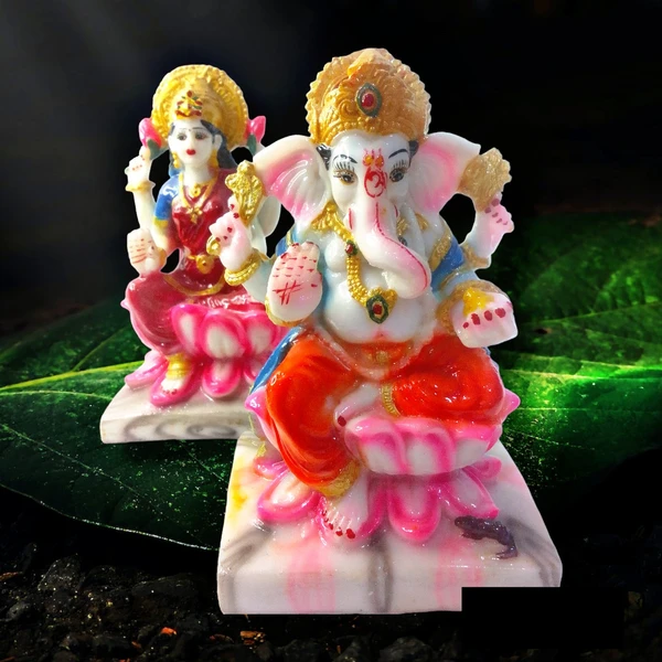 DIVINE GIFT Divine Gifts Ganesh Marble Idol | Marble Statue | Murti for Pooja Room | Idols Home Decor  (White & Pink, 7 Inch) - White, 7 Inch, Artificial Statue