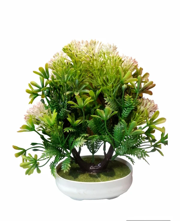 Shanol Green White  Artificial Flower Pot Home Decoration  - Flower Pot