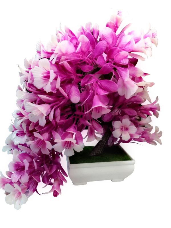 Shanol White & Purple Artificial Flower Pot Home Decoration  - Flower Pot