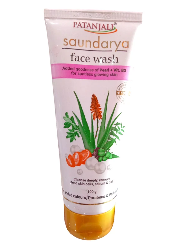 Patanjali  PATANJALI SAUNDARYA FACE WASH Added Goodness Of Pearl + Vit .B3 Cleanse Deeply 