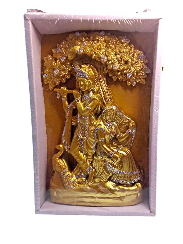 Skb The Lord Krishna Radha Statue Golden Color Your Home, Office, & Radha Krishna Murti - Yellow Orange