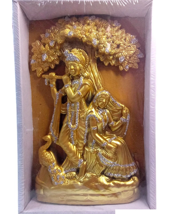 Skb The Lord Krishna Radha Statue Golden Color Your Home, Office, & Radha Krishna Murti - Yellow Orange